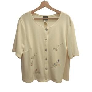 Teddi Cardigan Sweater Yellow Pastel Floral Dainty Embroidered Cottagecore Grany